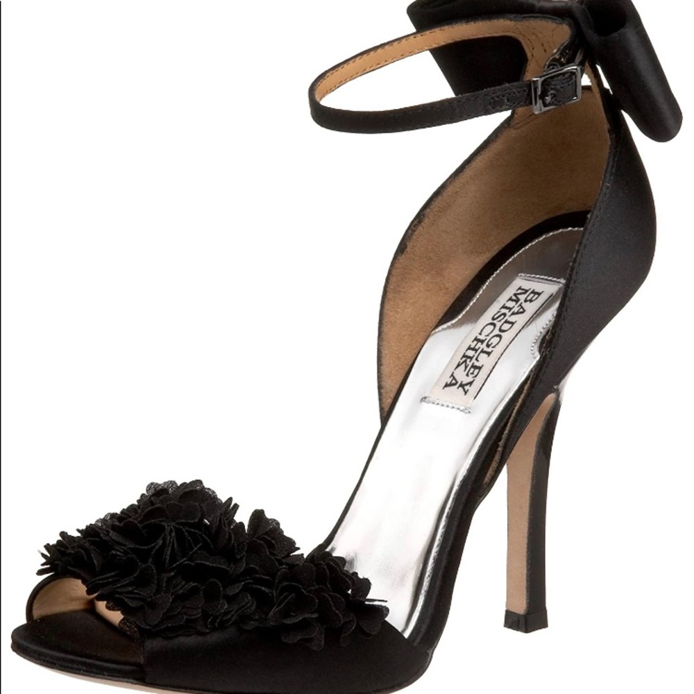 Badgley Mischka Lelah black satin sandal, size 8